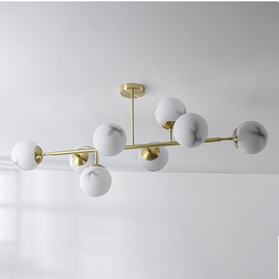 8-lichts plafondlamp Osem - goud en marmerlook