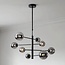 8-lichts plafondlamp Oito - zwart en smoke glas