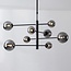 8-lichts plafondlamp Oito - zwart en smoke glas