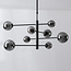 8-lichts plafondlamp Oito - zwart en smoke glas