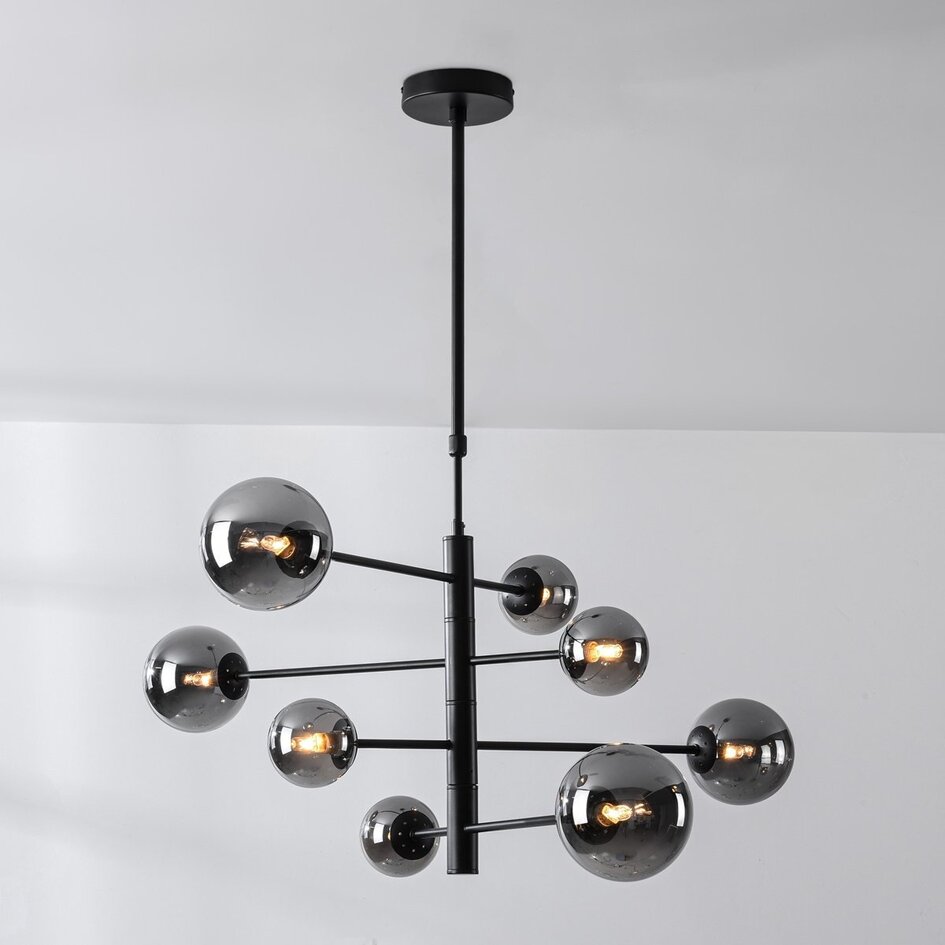 Plafondlamp Oito zwart met smoke glas, 8-lichts