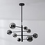 8-lichts plafondlamp Oito - zwart en smoke glas