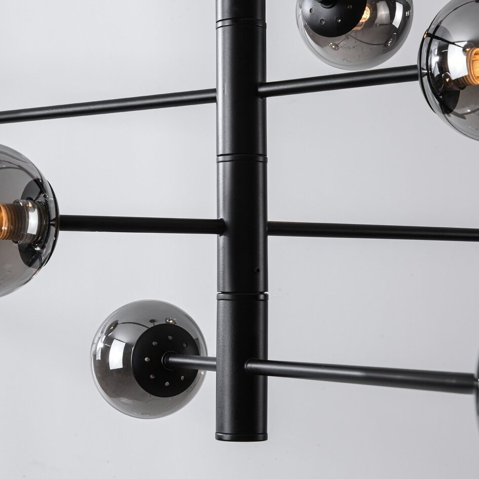 Plafondlamp Oito zwart met smoke glas, 8-lichts