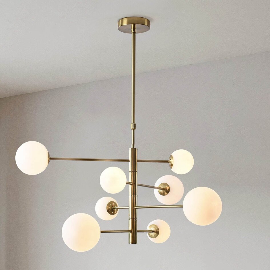 Plafondlamp Oito goud met melkwit glas, 8-lichts