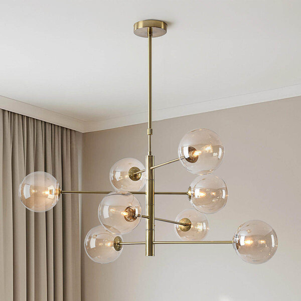 Plafondlamp Oito goud met amber glas, 8-lichts