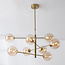 Plafondlamp Oito goud met amber glas, 8-lichts