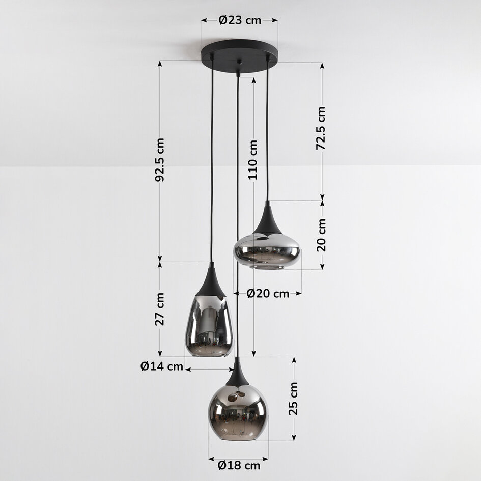 Suspension moderne en verre fumé, 3 lumières - Loua