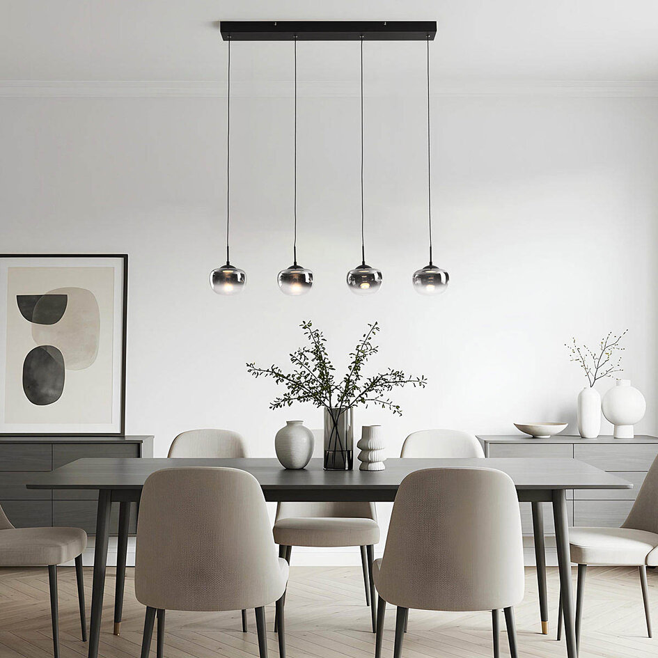 Suspension noire en verre fumé avec dégradé et LED dimmables 3 niveaux - Amina