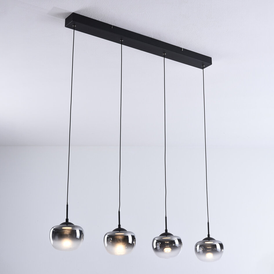 Zwarte hanglamp van rookglas met verloop en 3-staps dimbare LEDs - Amina