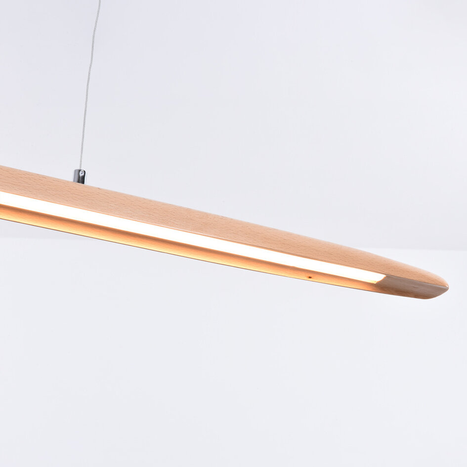 Houten 3-staps dimbare hanglamp Liora - langwerpig met geïntegreerde LED