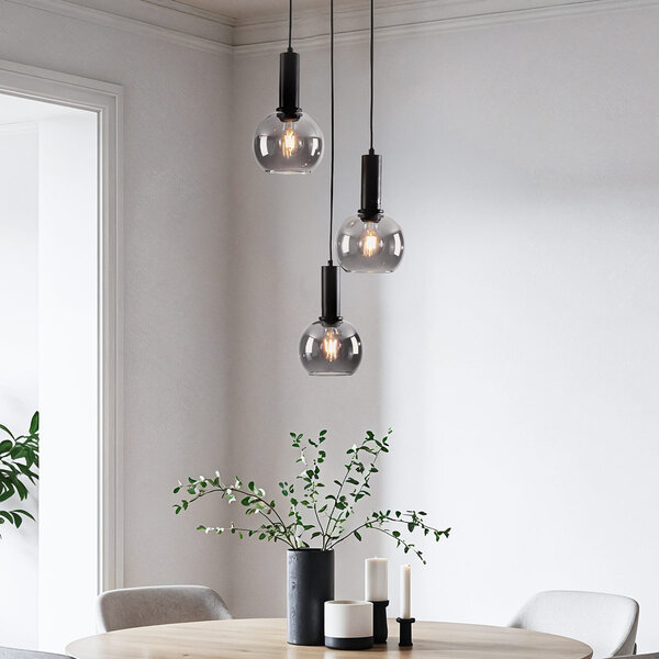 Zwarte hanglamp met smoke glas, 3-lichts - Imme