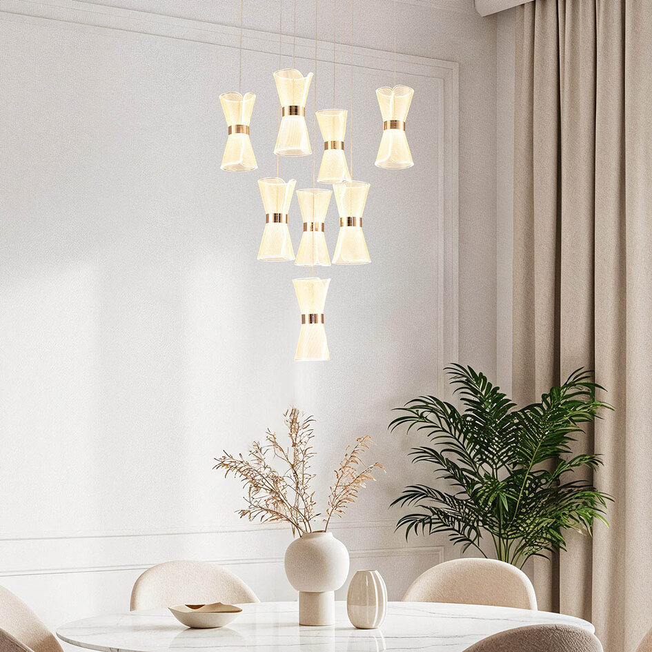 Lampe suspendue dimmable avec détails dorés, 8 lumières - Aegea