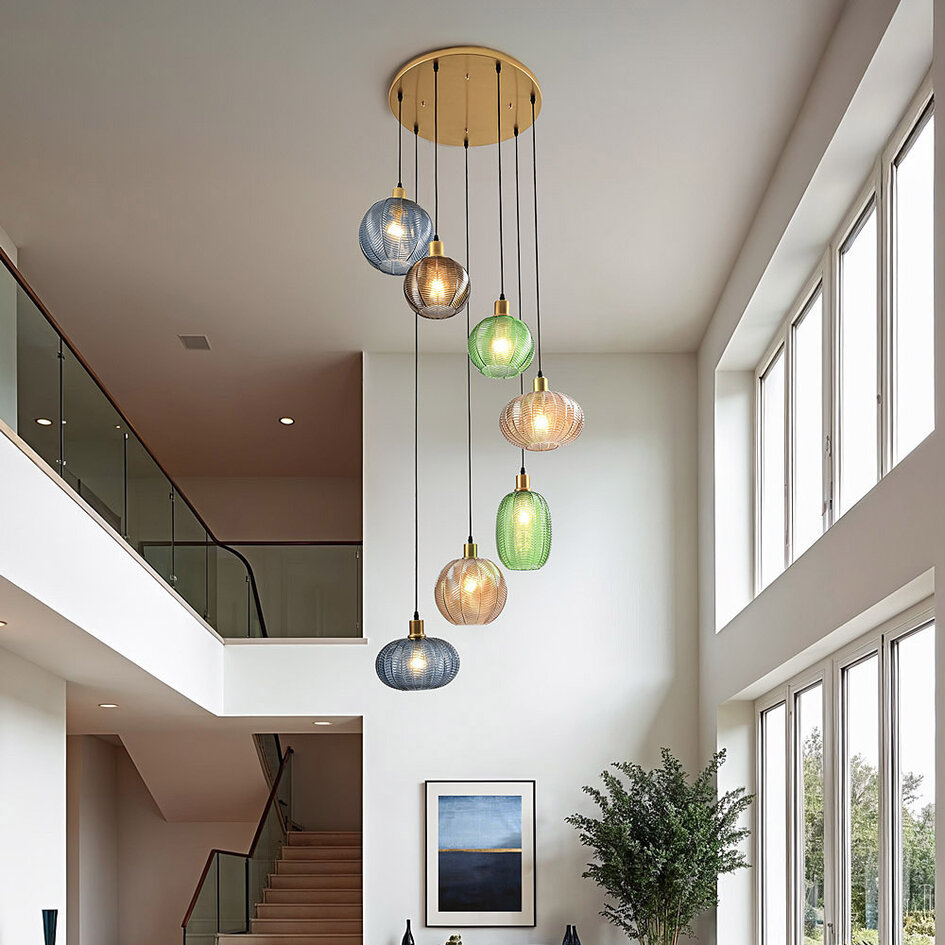 Design hanglamp met verschillende kleuren geribbeld glas - Altair