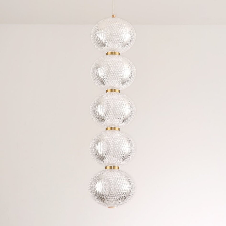 5-lichts hanglamp Aella - witte bollen met gouden randen en geïntegreerde LED