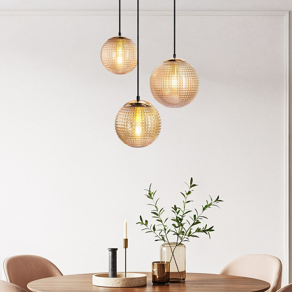 Design hanglamp in amber glas, 3-lichts - Sila