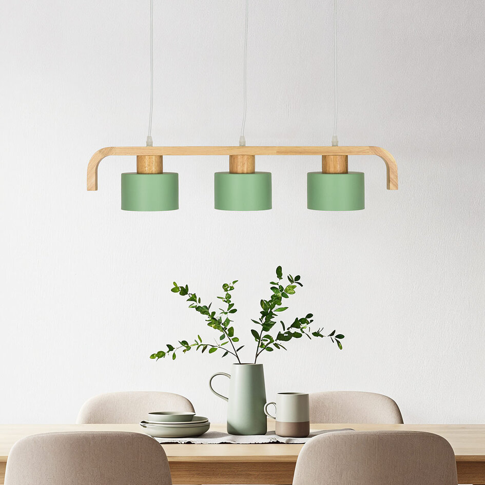 Lampe suspendue 3-lumières avec bois vert - Rosie