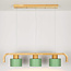 3-lichts hanglamp Rosie - groene kappen met hout