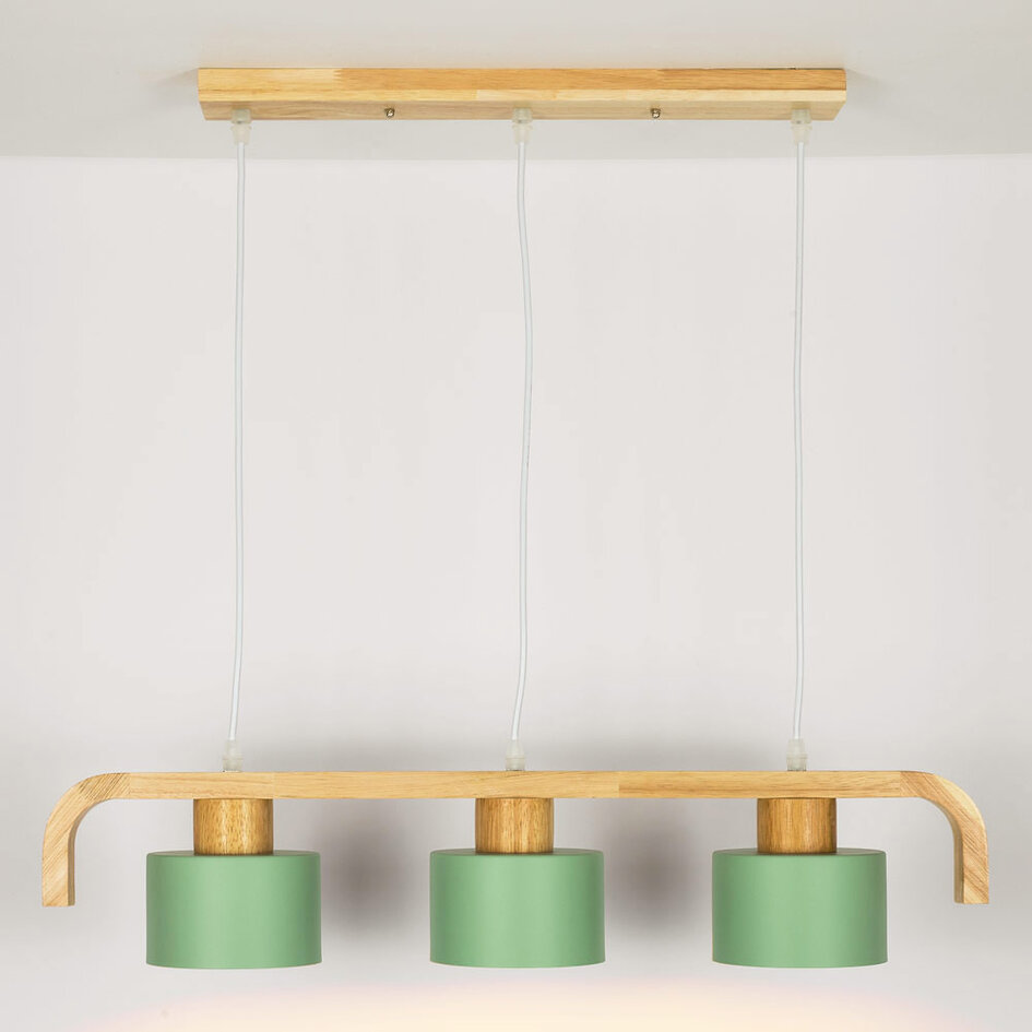 Lampe suspendue 3-lumières avec bois vert - Rosie