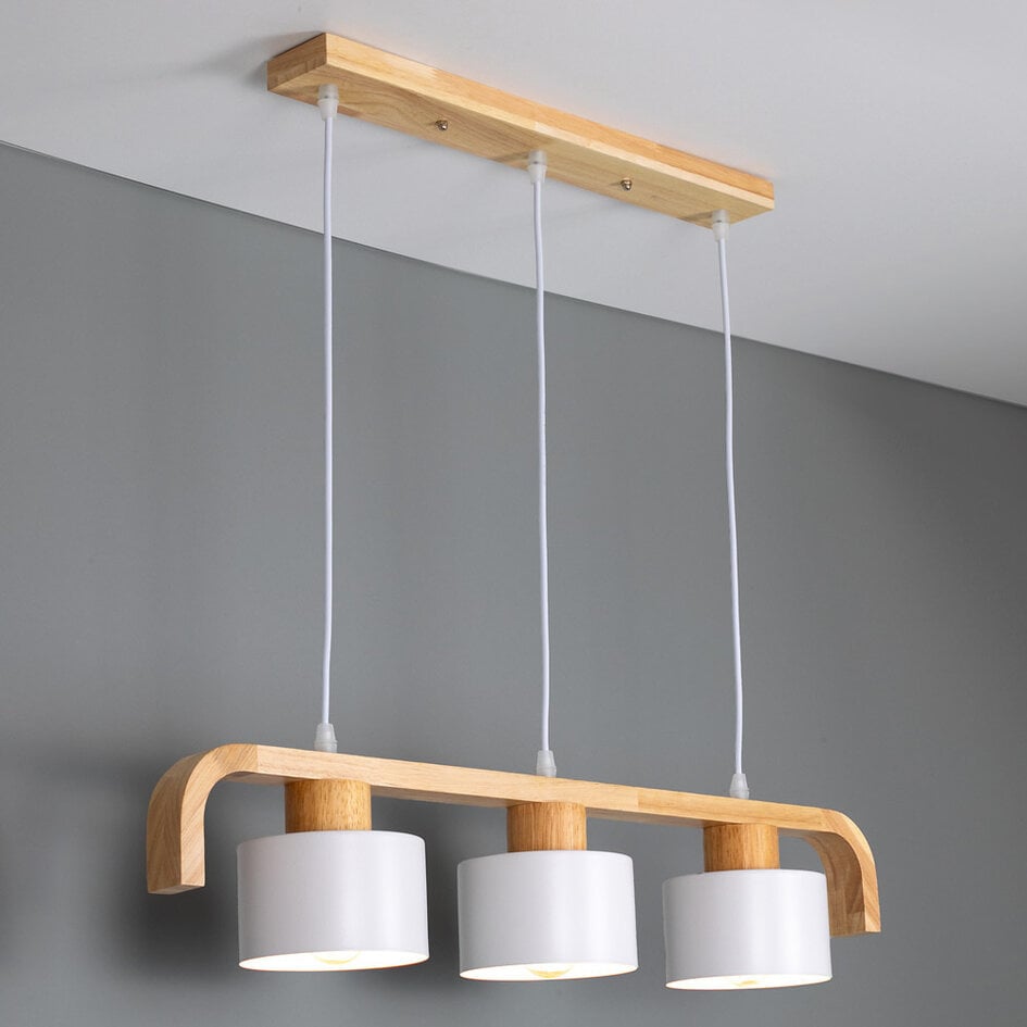 Suspension Rosie 3 lumières rétro avec bois - blanc et bois