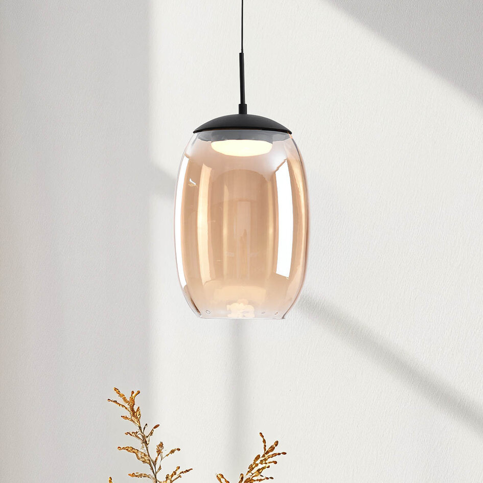 Lampe suspendue Novi avec gradation à 3 niveaux et verre ambré