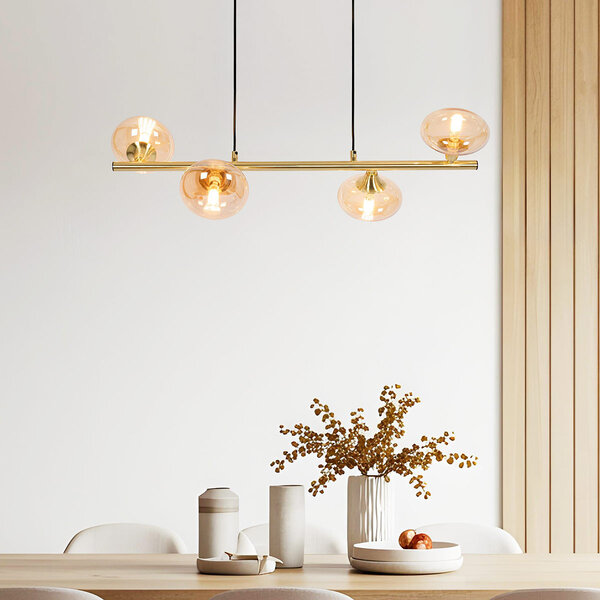 Hanglamp met amber glas, 4-lichts - Soikea