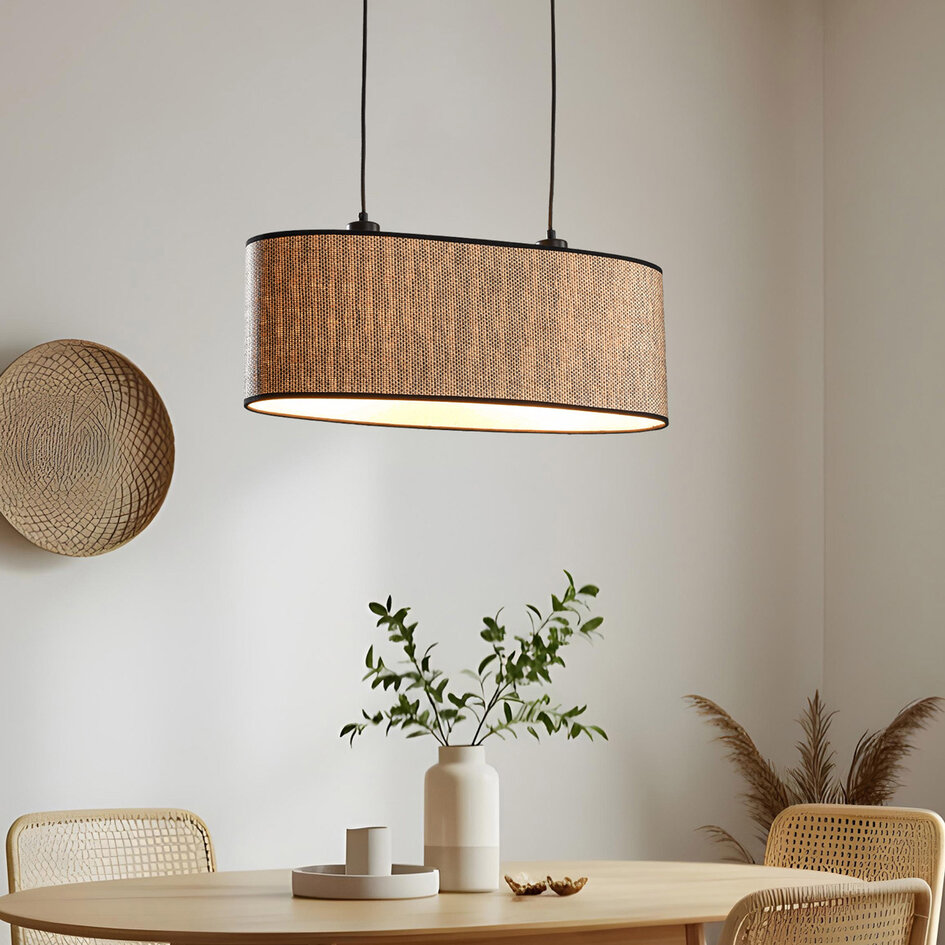 Lampe suspendue moderne à 2 lumières Esmora noir avec abat-jour ovale en tissu