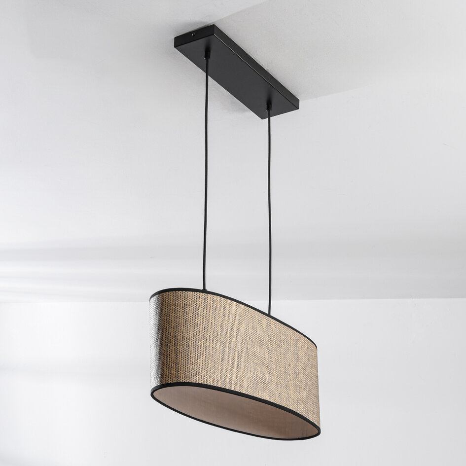 2-lichts moderne hanglamp Esmora zwart met ovale stoffen kap
