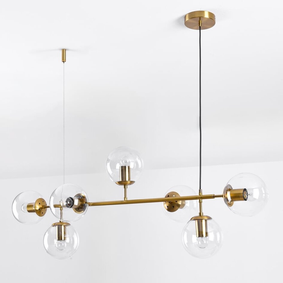 7-lichts design hanglamp Hepta - transparant glas en goud