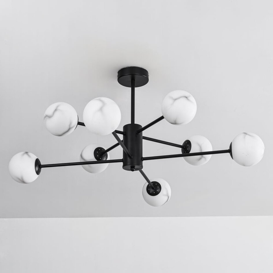 Plafonnier Idaho 8 lumières - noir et aspect marbre
