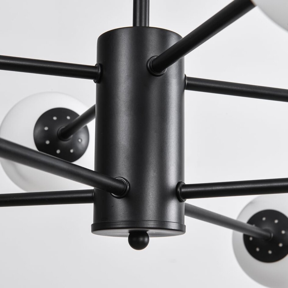 Plafonnier design noir mat avec sphères en marbre, 8 lumières - Idaho