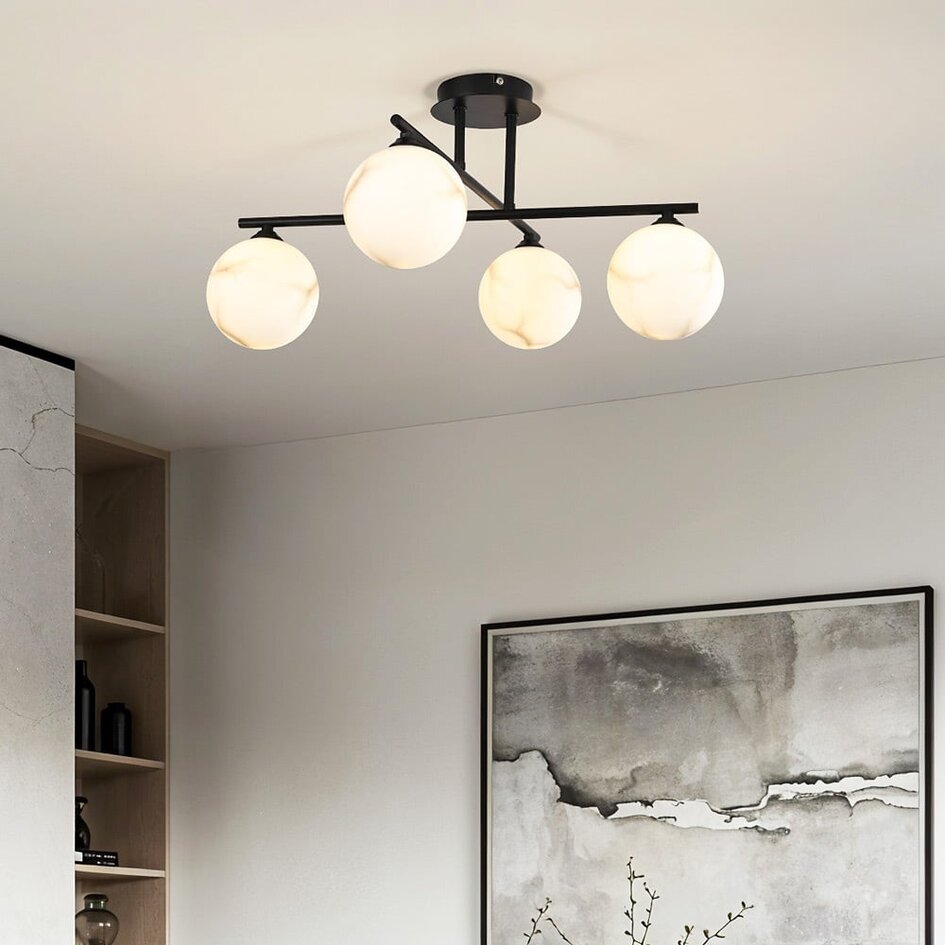 Plafonnier 4 lumières Nymo - noir et aspect marbre