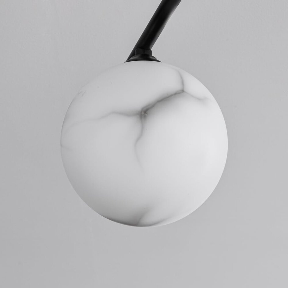Plafonnier moderne noir mat avec sphères en marbre, 4 lumières - Nymo