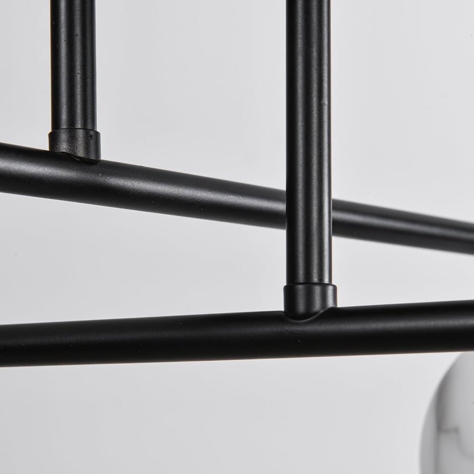 Plafonnier moderne noir mat avec sphères en marbre, 4 lumières - Nymo