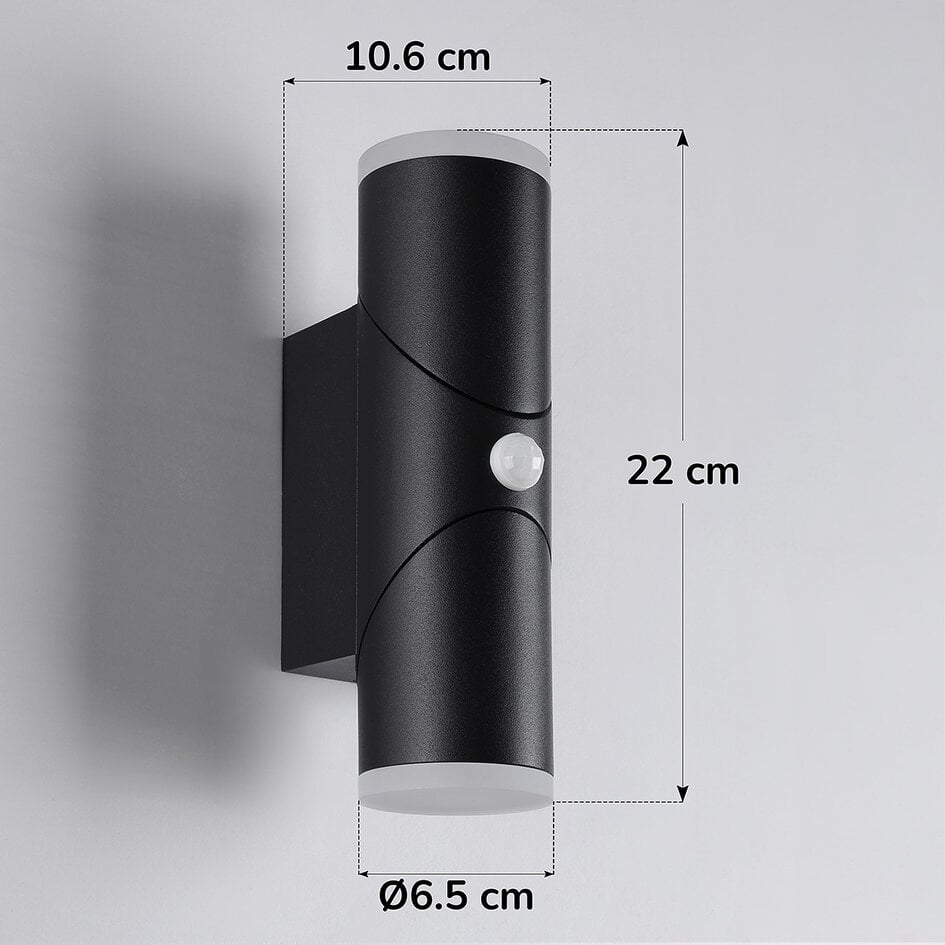 Applique murale extérieure cylindrique Tess avec détecteur - noire