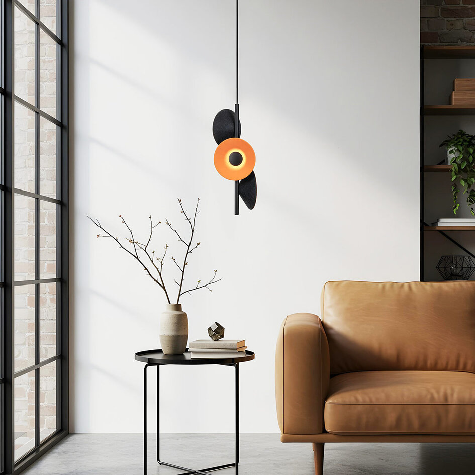 Suspension moderne à 3 lumières Jinte - noire et orange