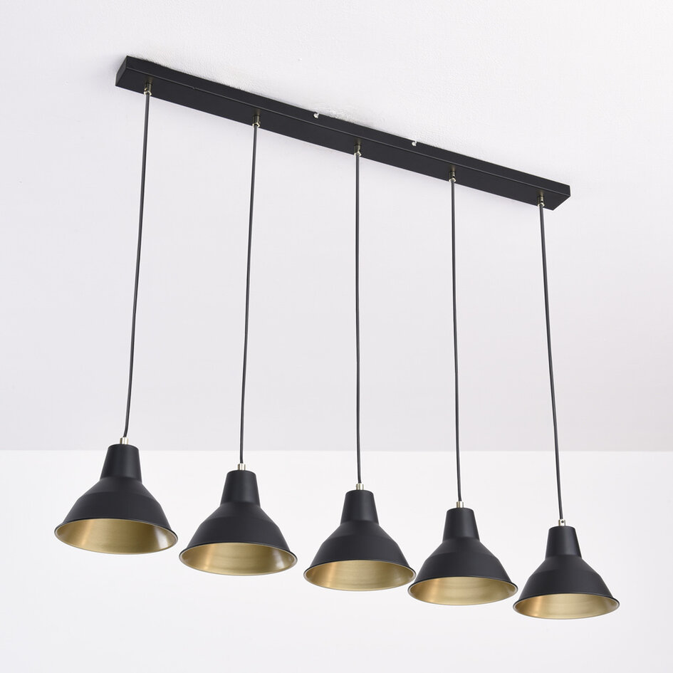 Suspension industrielle moderne 5 branches noire - Odin