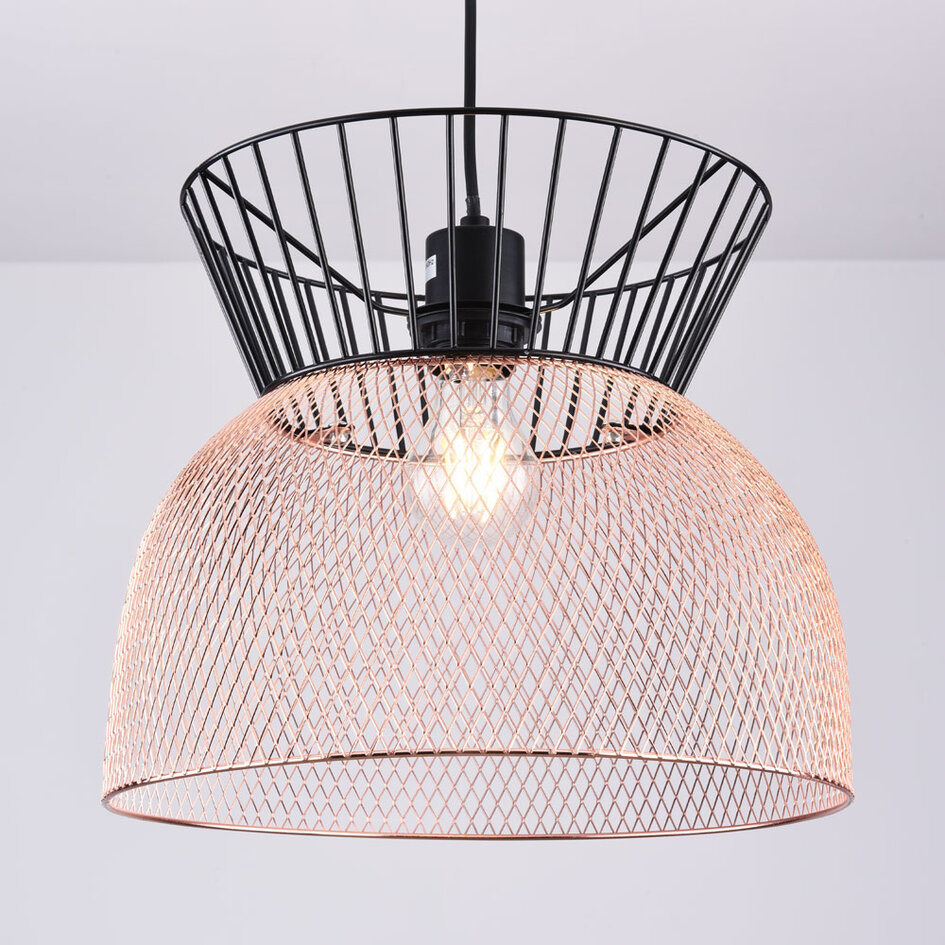 Moderne hanglamp zwart met koper - Netti
