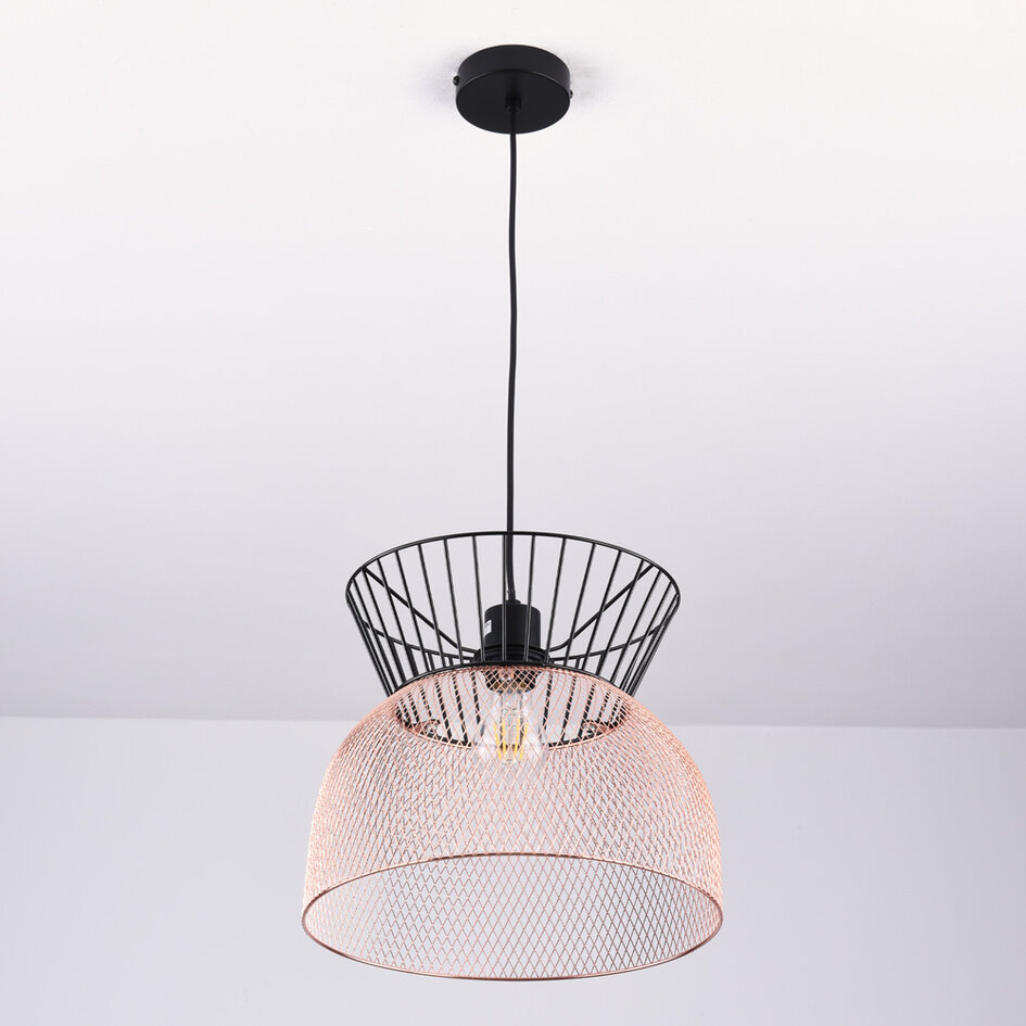 Lampe suspendue moderne noire avec cuivre - Netti