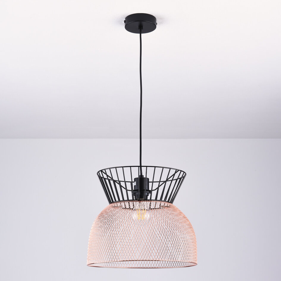 Lampe suspendue moderne noire avec cuivre - Netti
