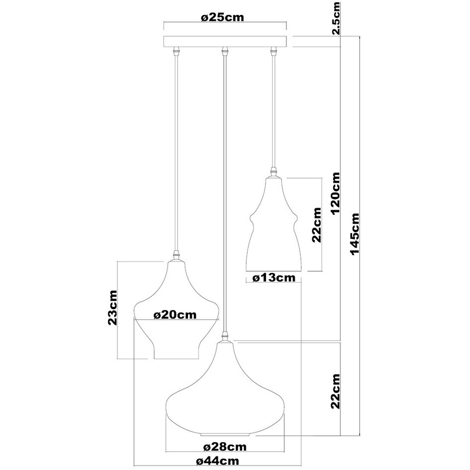Suspension noire avec verre fumé 3 lumières - Trinidad