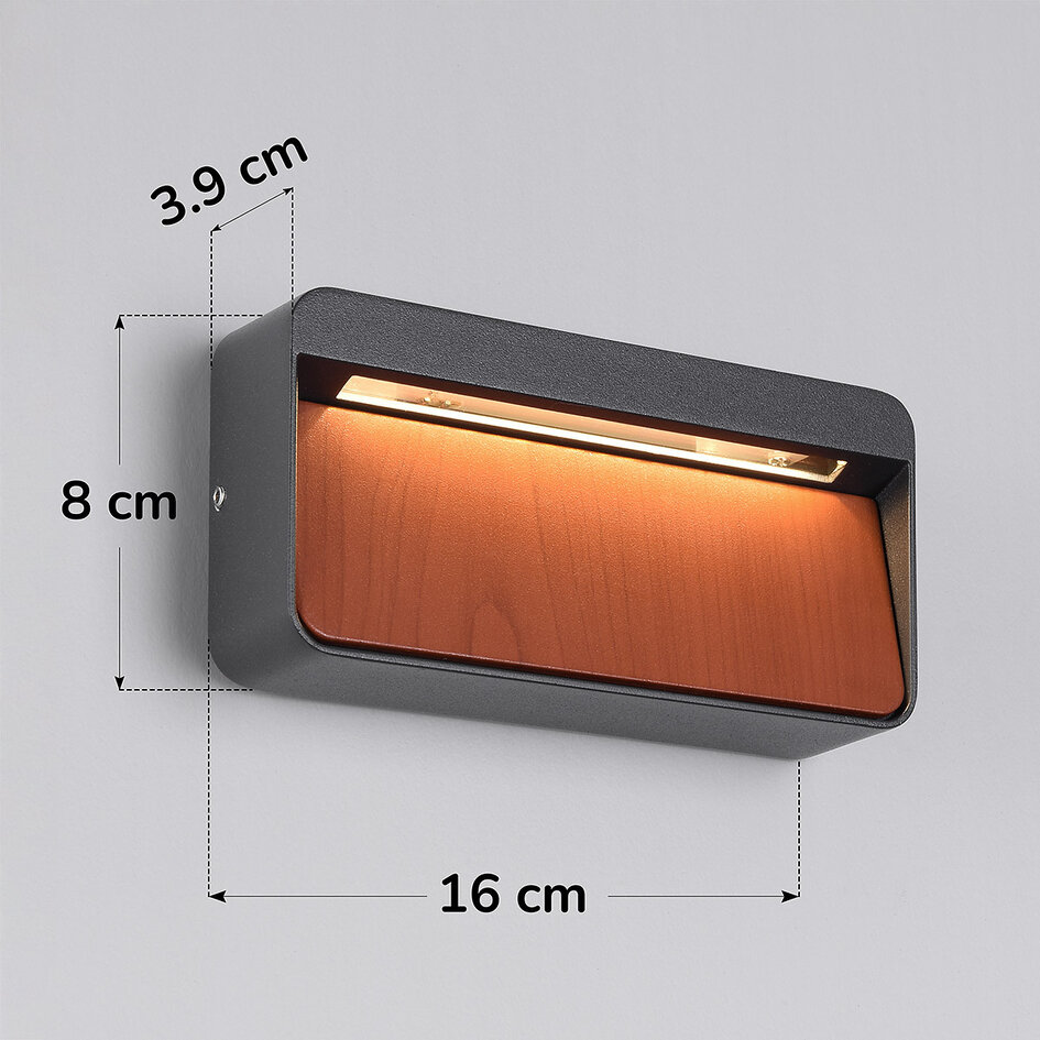 Buitenwandlamp Primo in houtlook - antraciet met geïntegreerde LED