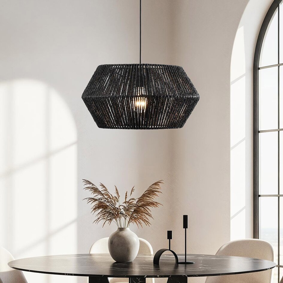 Lampe suspendue en corde tressée Nara - noir
