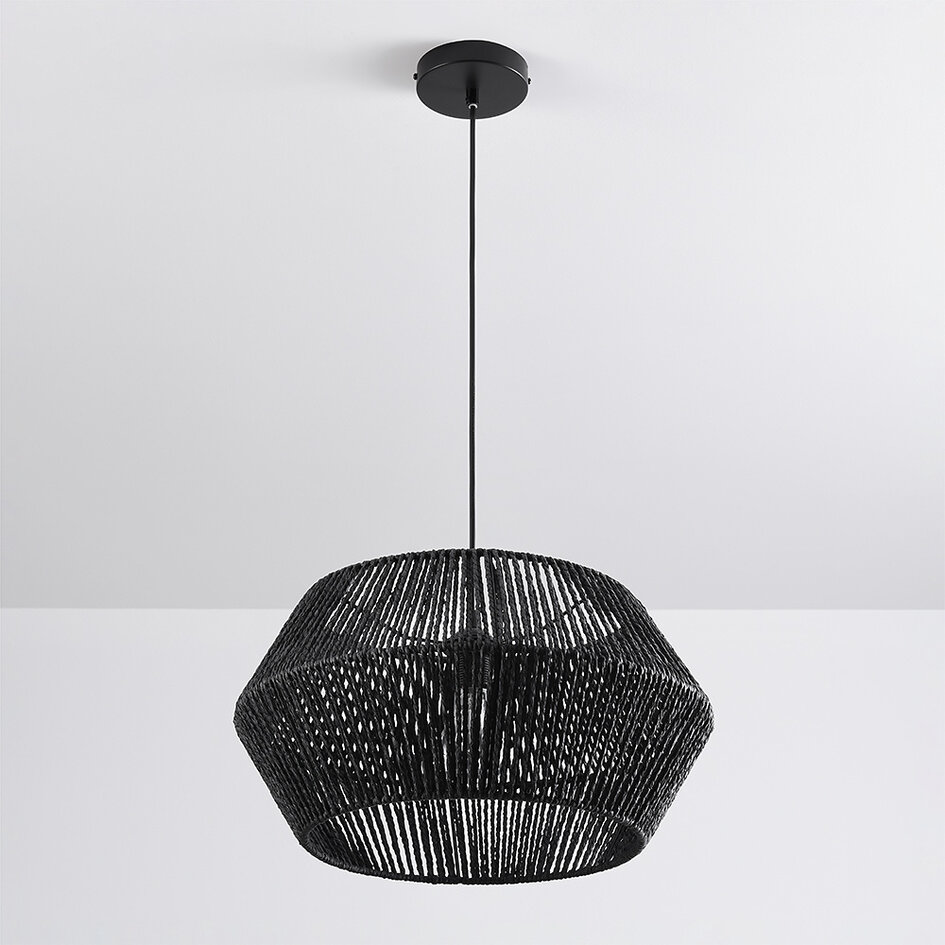 Hanglamp Nara van gevlochten touw - zwart