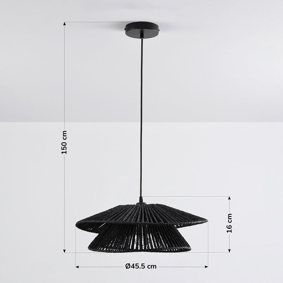 Zwarte hanglamp van handgevlochten touw - Osaka