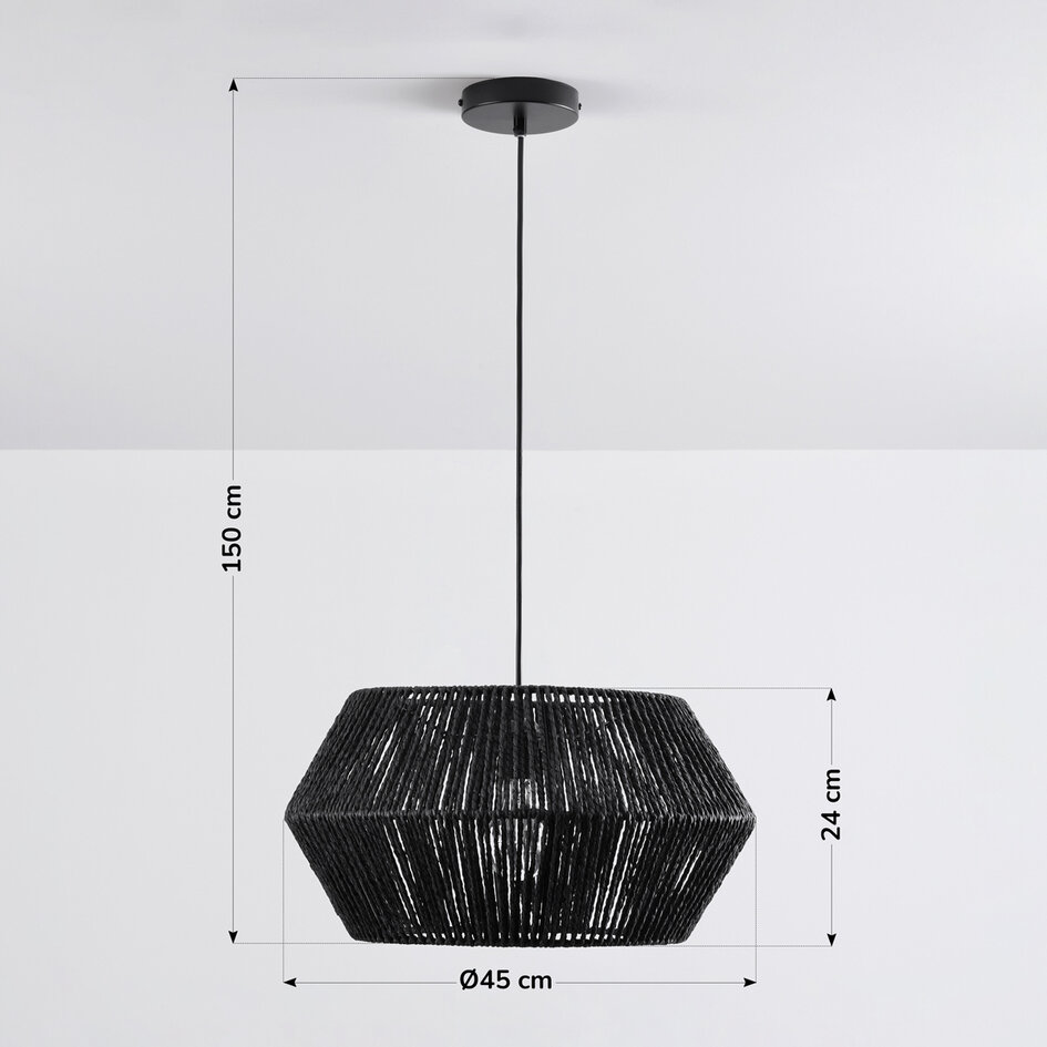 Lampe suspendue en corde tressée Nara - noir