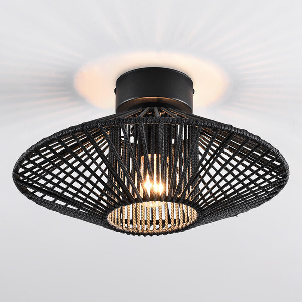 Zwarte plafondlamp Woven van gevlochten touw