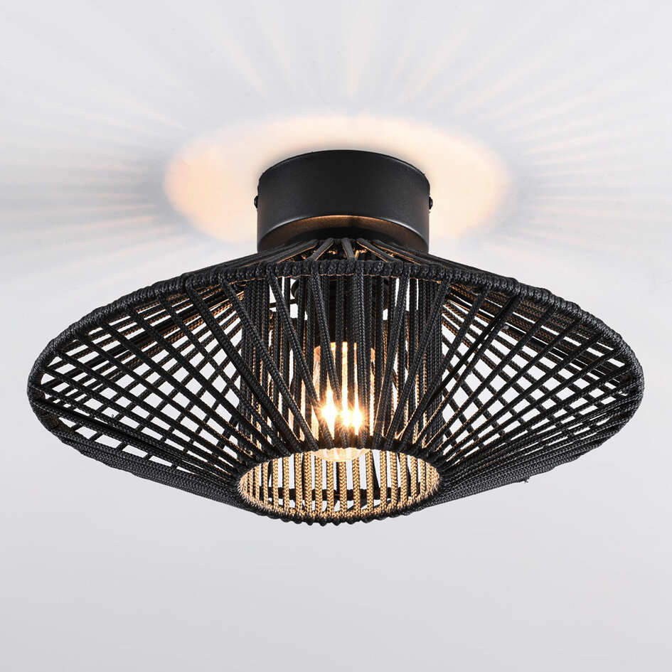 Zwarte plafondlamp Woven van gevlochten touw