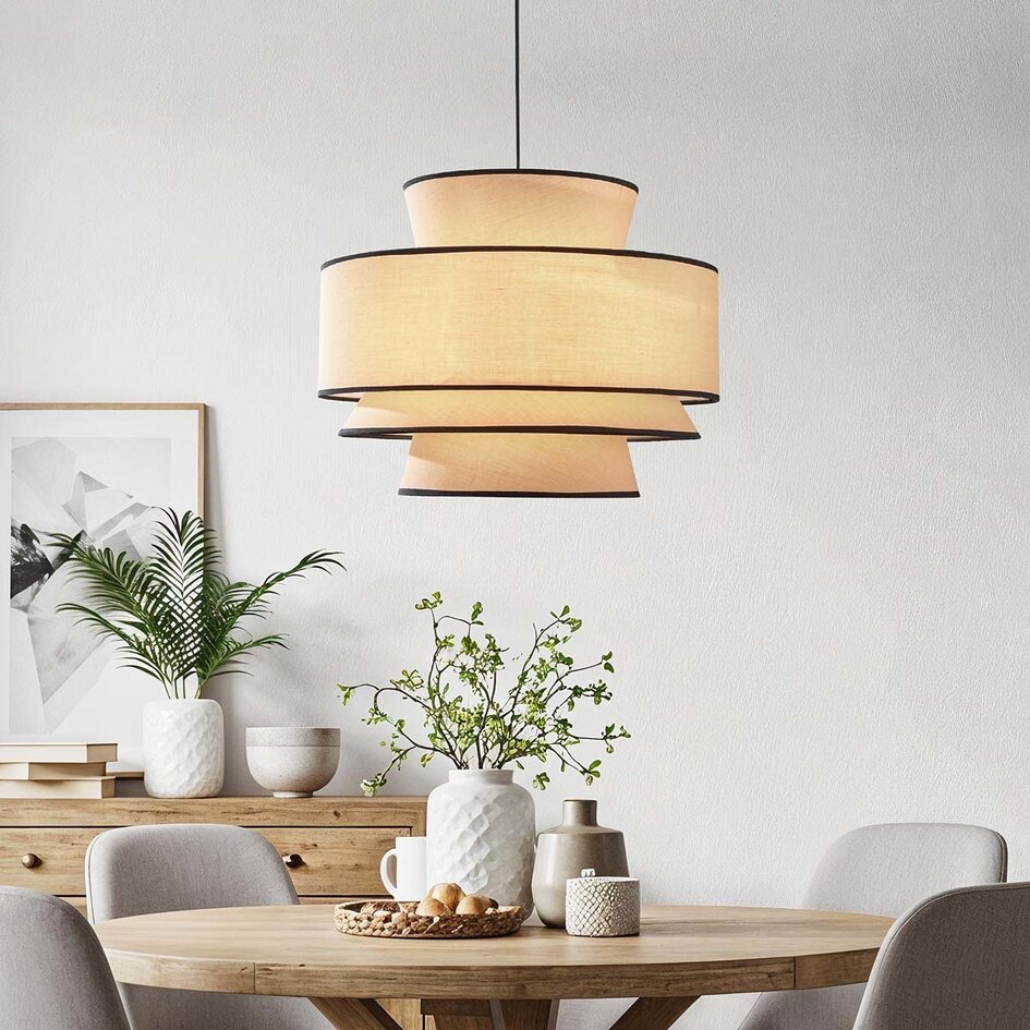 Lampe suspendue de style japonais Zohra avec tissu naturel