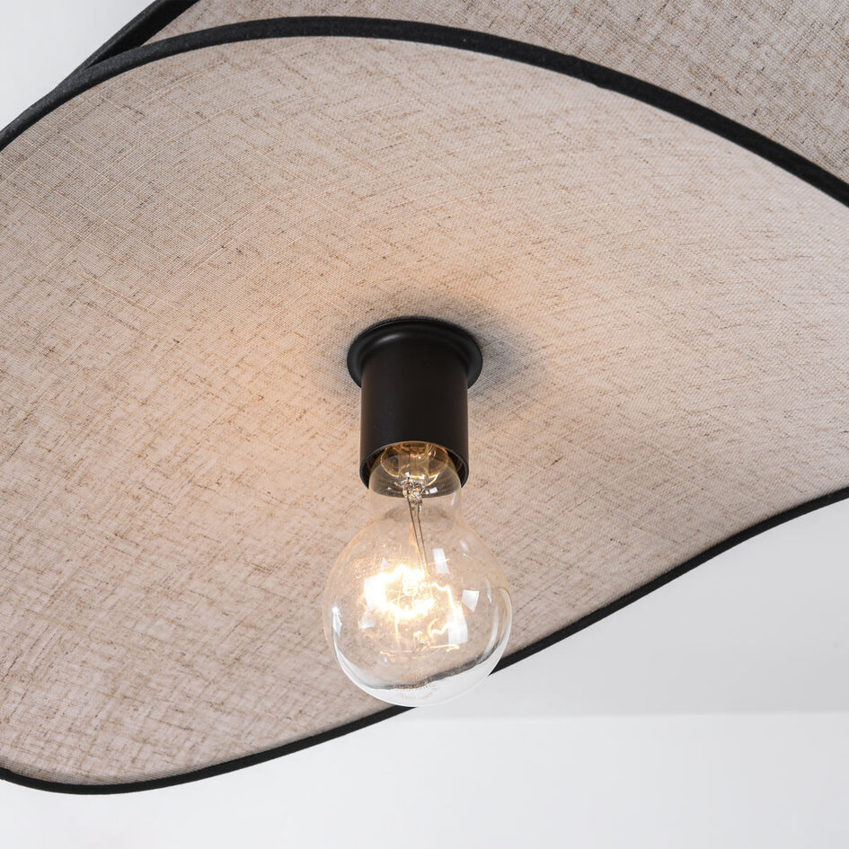 Lampe à suspension design Sapca, lin beige avec des accents noirs