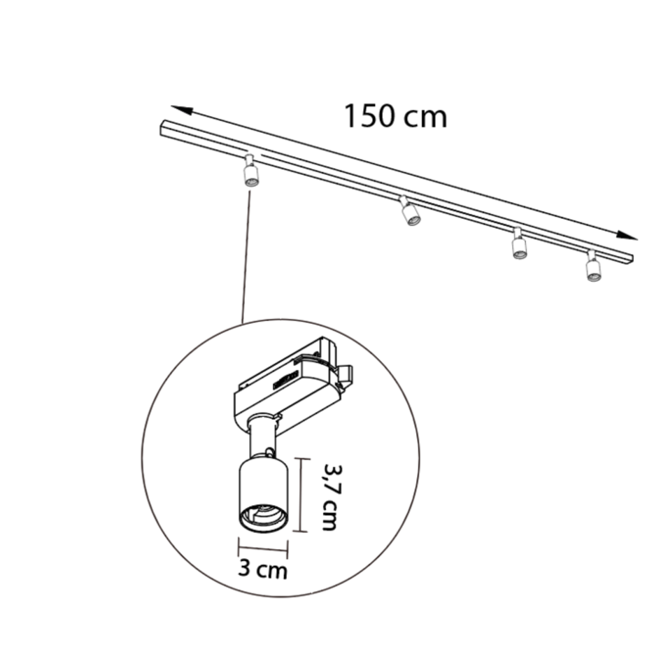 Système de rail moderne monophasé  de 1,5 mètre avec spots Stanley